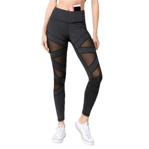 Yelete Active Black Mesh Cutout Leggings Black S Media Pocket
